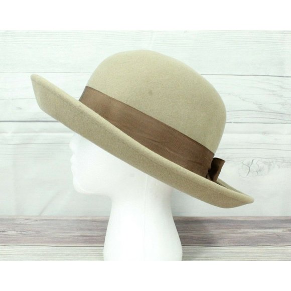 Seala Accessories - Seala Tan Brown Wool Felt Wide Brim Fedora Hat Italy Made